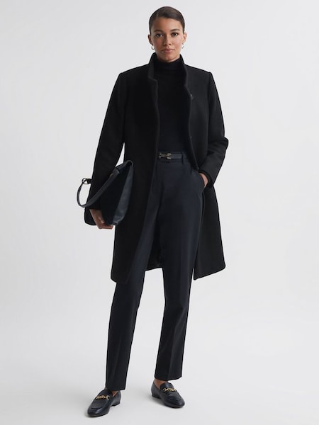 Manteau mi-long en laine mélangée noir (C49087) | 284 €