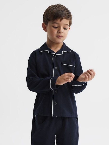 Junior Button-Through Piped Pyjama Top in Navy (C51574) | €14