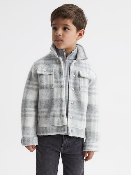 Junior Checked Overshirt in Grey/Ecru (C51802) | $48