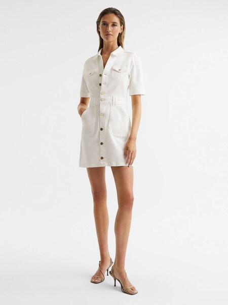PAIGE Button Through Denim Mini Dress in White (C55971) | HK$2,480