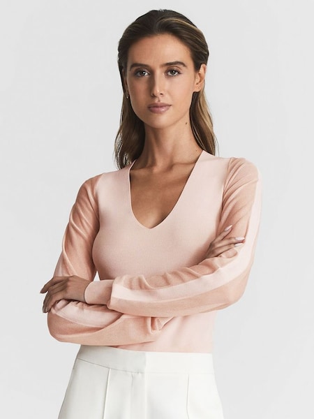 Sheer Sleeve Knitted Top in Pink (C57814) | €98