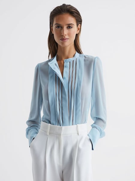 Sheer Striped Long Sleeve Blouse in Blue (C60963) | $240