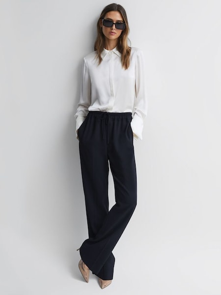 Wide Leg Pull On Trousers in Navy (C63287) | $107 - $120