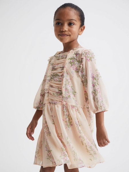 Junior Chiffon Print Dress in Pink (C69400) | $65