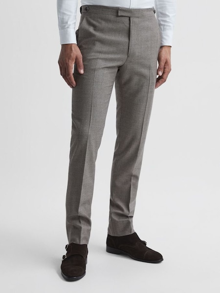 Chewton T Brown Wool Puppytooth Mixer Slim Fit Trousers (C69963) | $127