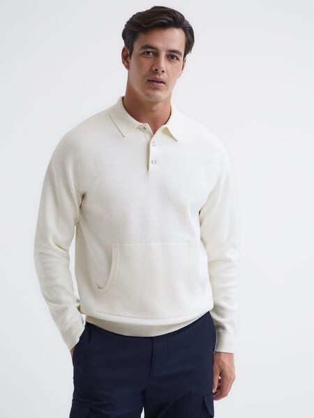 Long Sleeve Press Stud Polo in Ecru (C71174) | €70