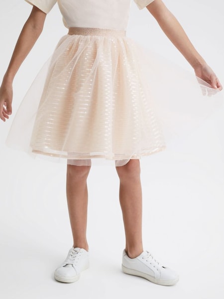 Junior Sequin Midi Skirt in Pale Pink (C71489) | $73