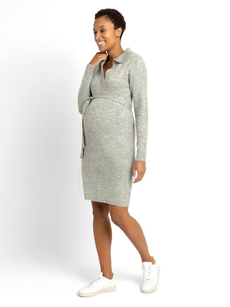 Collared Knitted Maternity Dress in Marl Grey (C71748) | $80