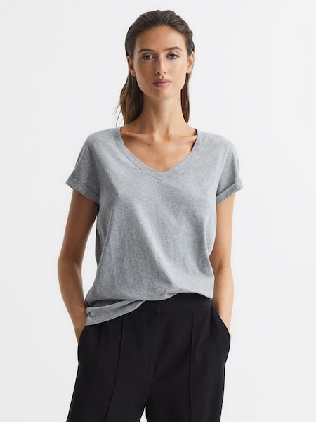 Cotton Jersey V-Neck T-Shirt in Grey (C77840) | CHF 50