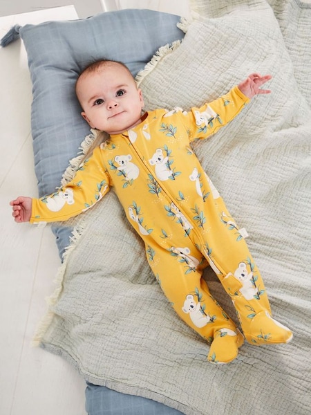 Yellow Koala Print Zip Cotton Baby Sleepsuit (C82309) | €26
