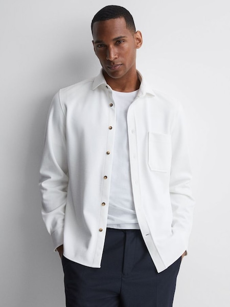白色排扣织纹衬衫式外套 (C83283) | HK$905