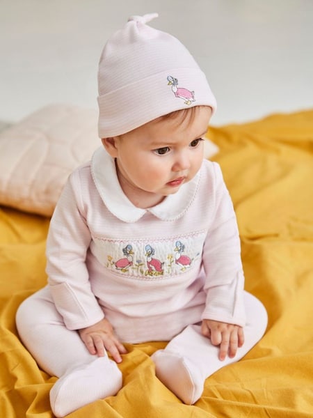 Jemima Puddle-Duck Smocked Sleepsuit & Hat Set in Pink (C85172) | €34