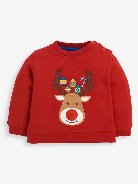 Boys' Santa Digger Appliqué Sweatshirt in Red Reindeer (C87672) | $39