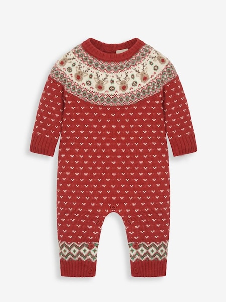 Reindeer Fair Isle Knitted Baby All-In-One in Red (C88038) | $50