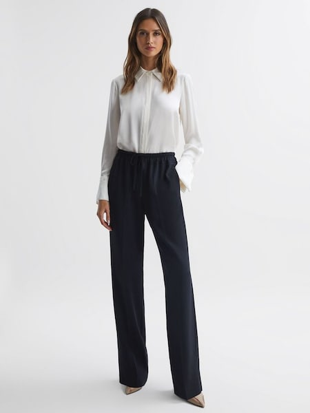 Petite Wide Leg Pull On Trousers in Navy (C90438) | €68