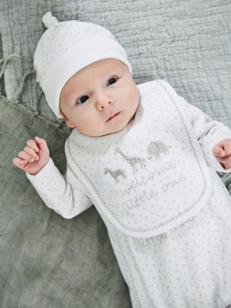 Welcome Little One Embroidered Bib in White (C91046) | $10