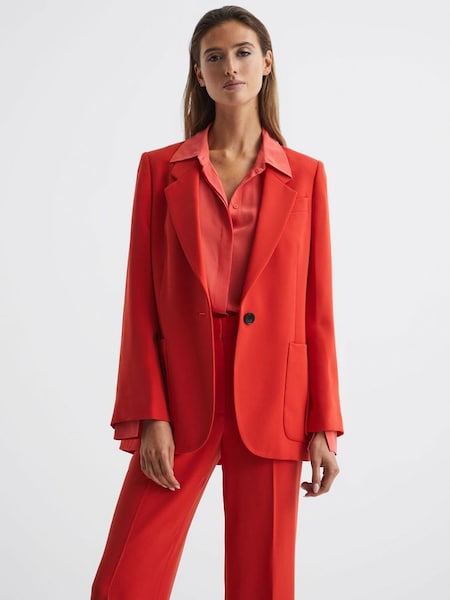 单排扣开衩袖珊瑚红订制剪裁西装外套 (C94057) | HK$1,420