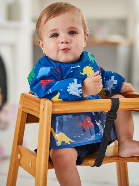 Deluxe Sleeved Bib in Blue Dinosaur (C97258) | $21