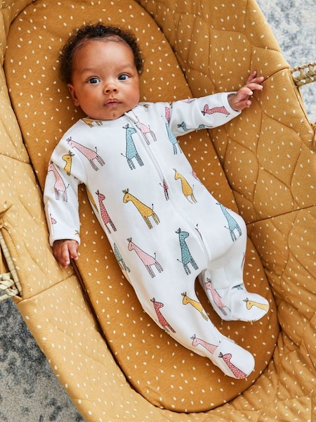 Multi Giraffe Print Zip Cotton Baby Sleepsuit (C98005) | €32