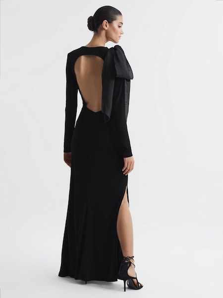 Bodycon Bow Maxi Dress in Black (C98407) | $241