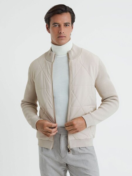 Hybrid Zip-Through Quilted Jacket in Stone (C99941) | €172
