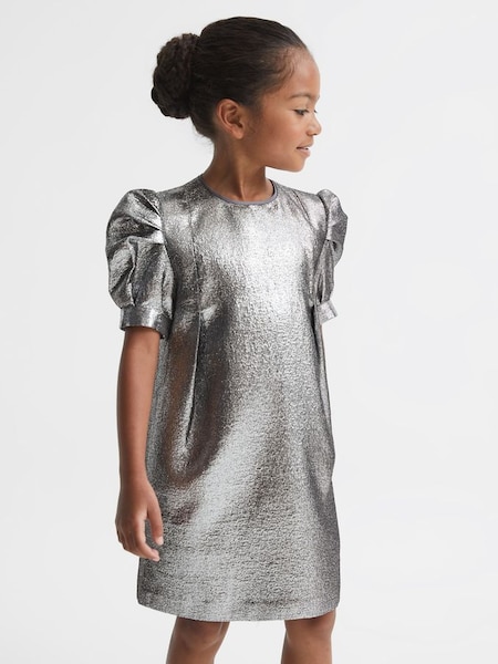 Junior Metallic Shoulder Detail Dress in Silver (D00271) | €55