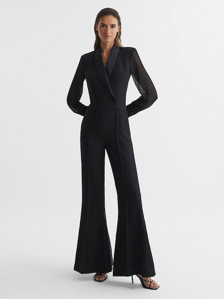 Tall Tuxedo Jumpsuit in Black (D00303) | $252