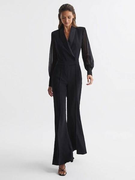 Tuxedo Jumpsuit in Black (D00306) | $232