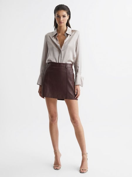 Leather Mini Skirt in Berry (D01433) | SAR 539