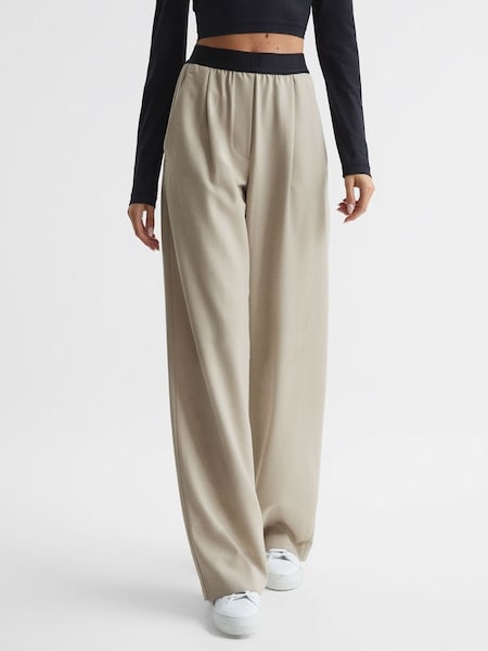 Wide Leg Elasticated Waist Trousers in Stone (D01434) | $196