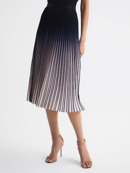 Ombre Pleated Midi Skirt in Cream/Black (D02812) | SAR 626