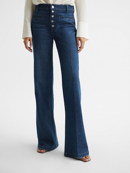 Paige High Rise Flared Jeans in Dark Blue (D02816) | $285