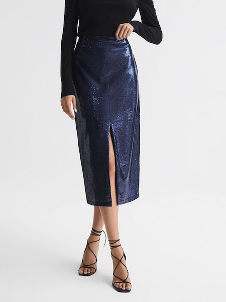青色亮片装饰笔裙 (D04881) | HK$677