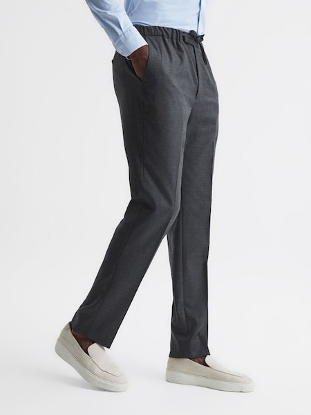 Slim Fit Wool Elasticated Waist Trousers in Charcoal (D06517) | €91