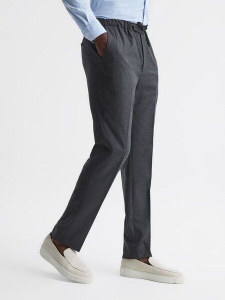 Slim Fit Wool Elasticated Waist Trousers in Charcoal (D06517) | HK$979