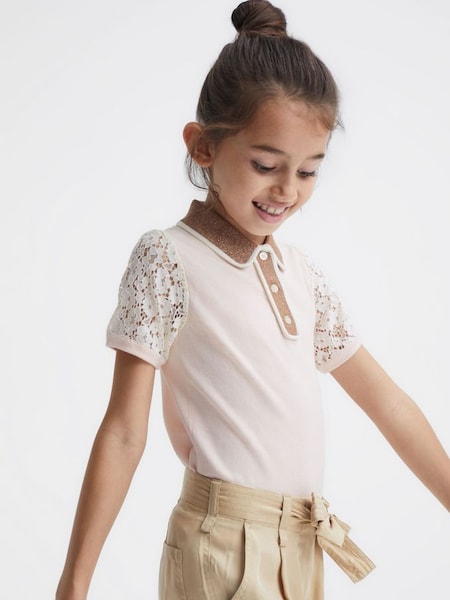 Junior Lace Back Polo in Pink (D09299) | €36