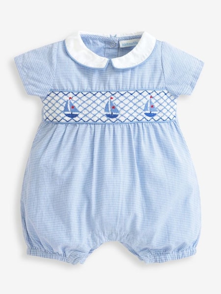 Nautical Embroidered Smock Romper in Blue (D18291) | $39