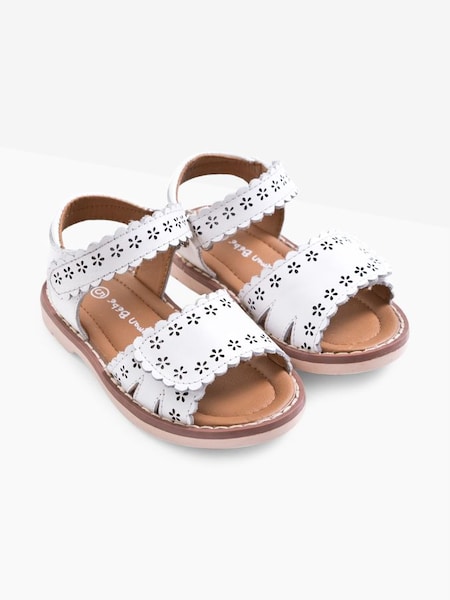 Kids Pretty Leather Sandals in White (D18298) | $39