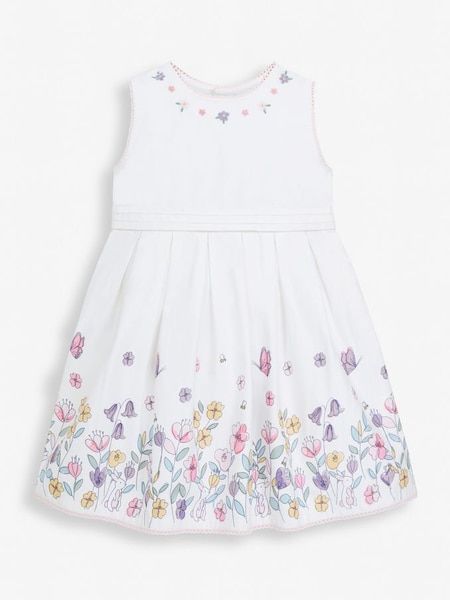 Girls' Floral Border Party Dress in White (D18709) | $24