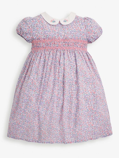 Pink Pastel Ditsy Floral Smocked Baby Jersey Dress with Knickers (D18711) | €48
