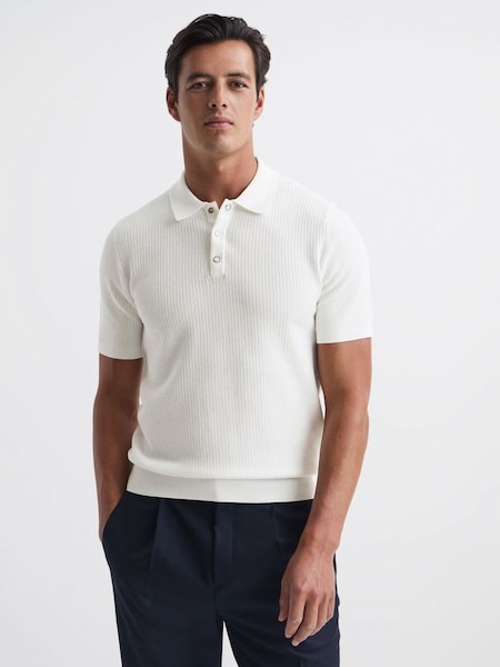 Press Stud Textured Polo Shirt in White (D20227) | $129
