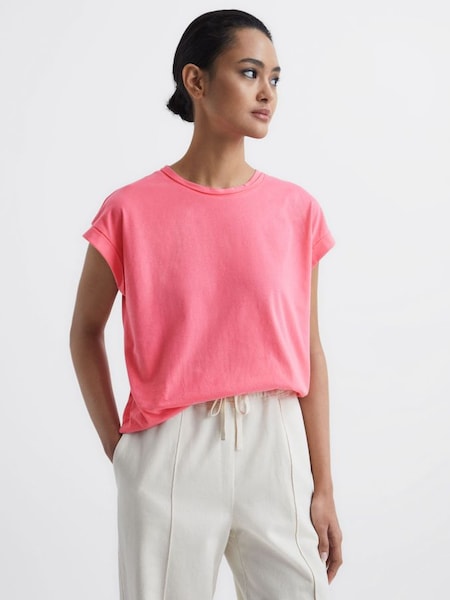 T-shirt à col ras du cou en jersey de coton rose (D20951) | 35 €