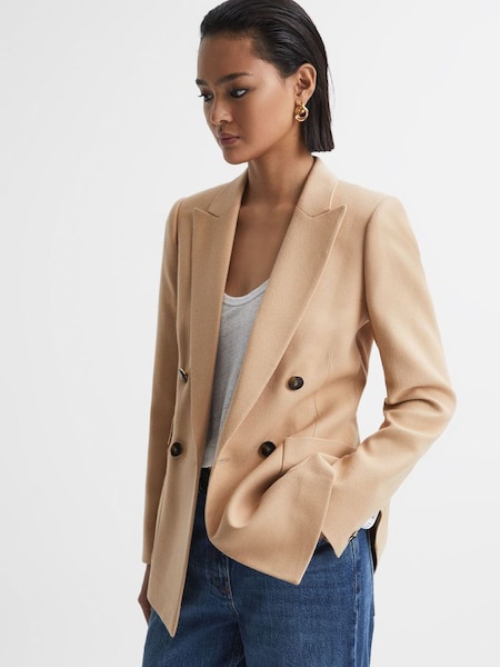 Double Breasted Twill Blazer in Light Camel (D20959) | $515