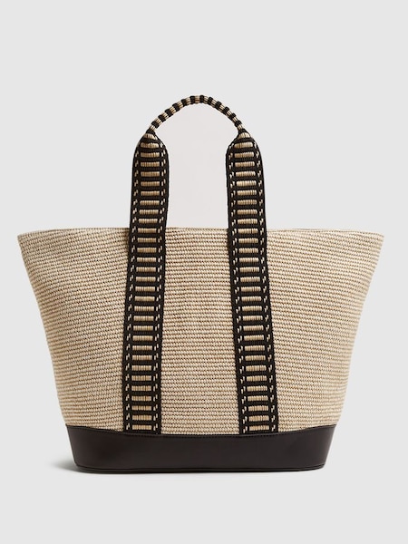 Raffia And Webbing Tote Bag in Natural/Black (D21804) | CHF 230
