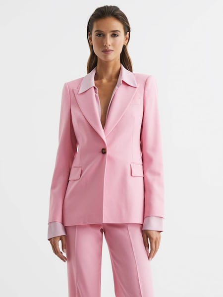 Petite Single Breasted Wool Blend Blazer in Pink (D25832) | $212