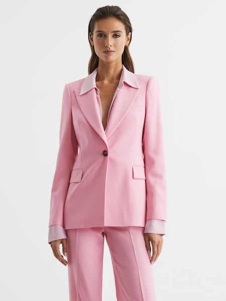 粉色單排扣羊毛混紡西裝外套 (D25833) | HK$2,932