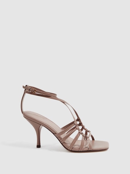 Leather Strappy Heels in Taupe (D28894) | $159