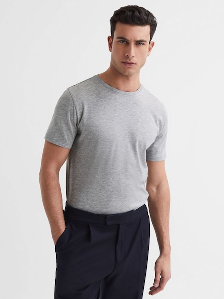 Grau meliertes T-Shirt mit Rundhalsausschnitt aus Baumwolle (D29780) | 40 €