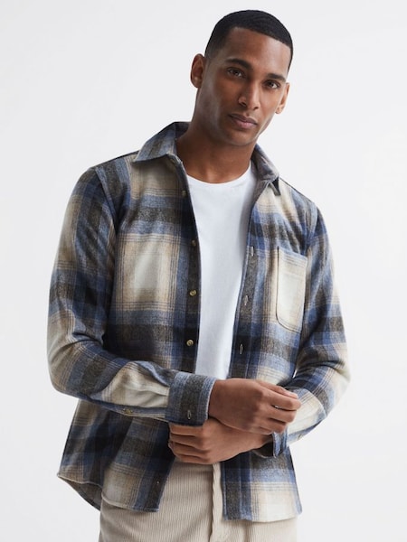 Long Sleeve Brushed Checked Overshirt in Blue Multi (D29781) | CHF 72