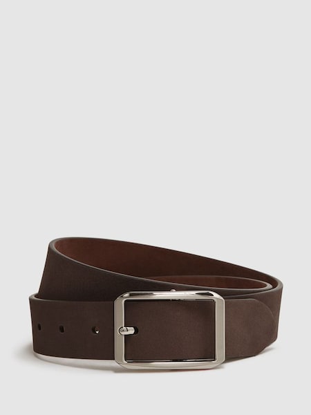 Nubuck Leather Reversible Belt in Chocolate/Tan (D29793) | CHF 85